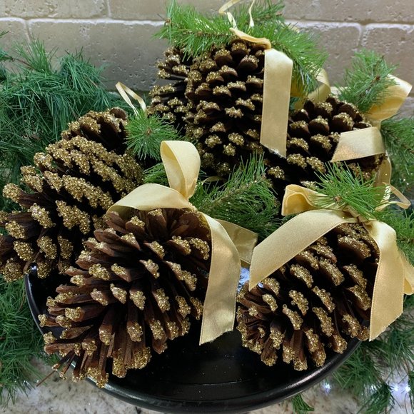 Holiday Glitter Pine Cone Ornaments - set of 6 - Picture 1 of 5